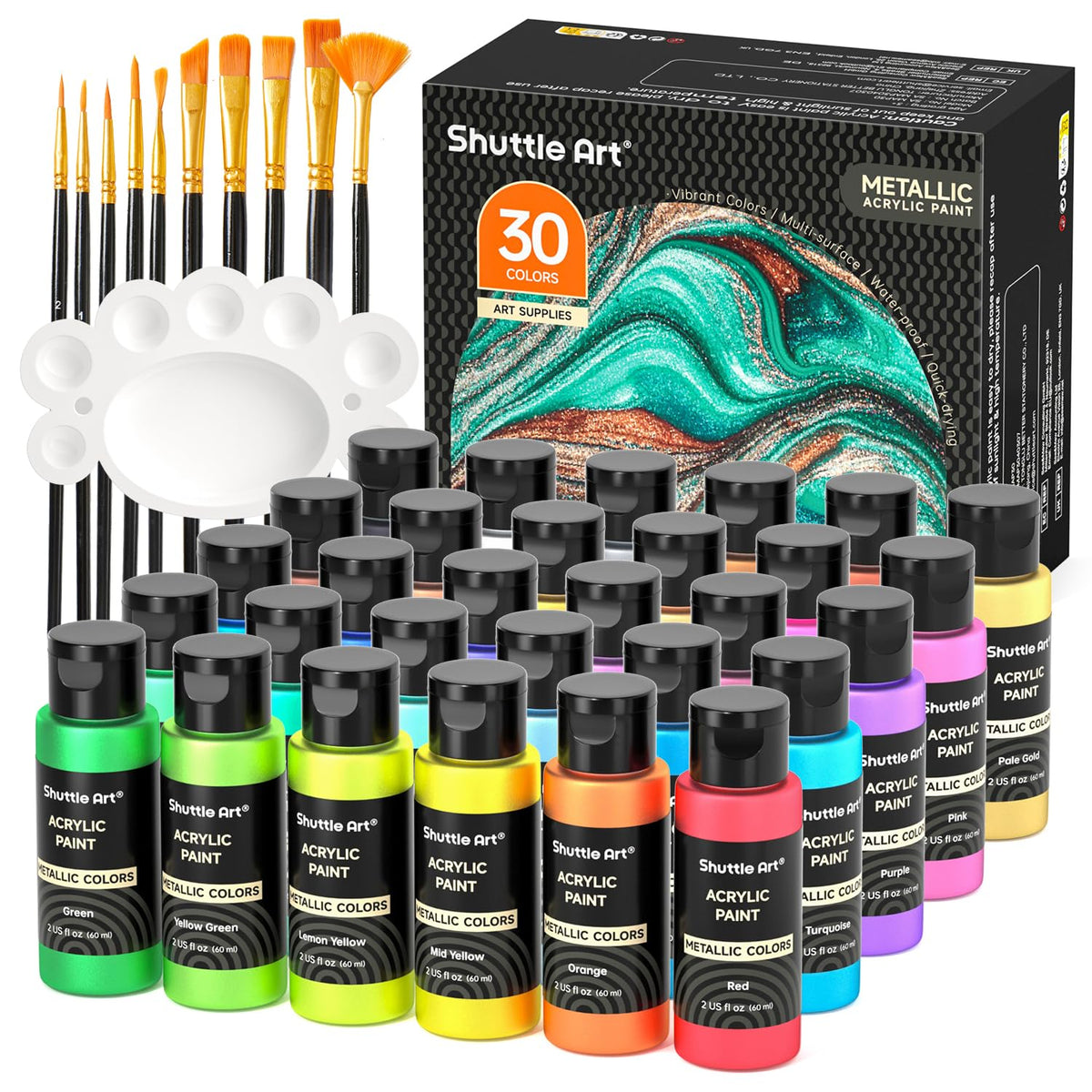Shuttle Art Acrylic Paint, 36 Colors Acrylic Paint Set with Brushes & Palette, 2oz/60ml Bottles, Rich Pigments Non-toxic for Artists Kids & Adults, Painting on Canvas Rocks Ceramic Wood Jansha Store