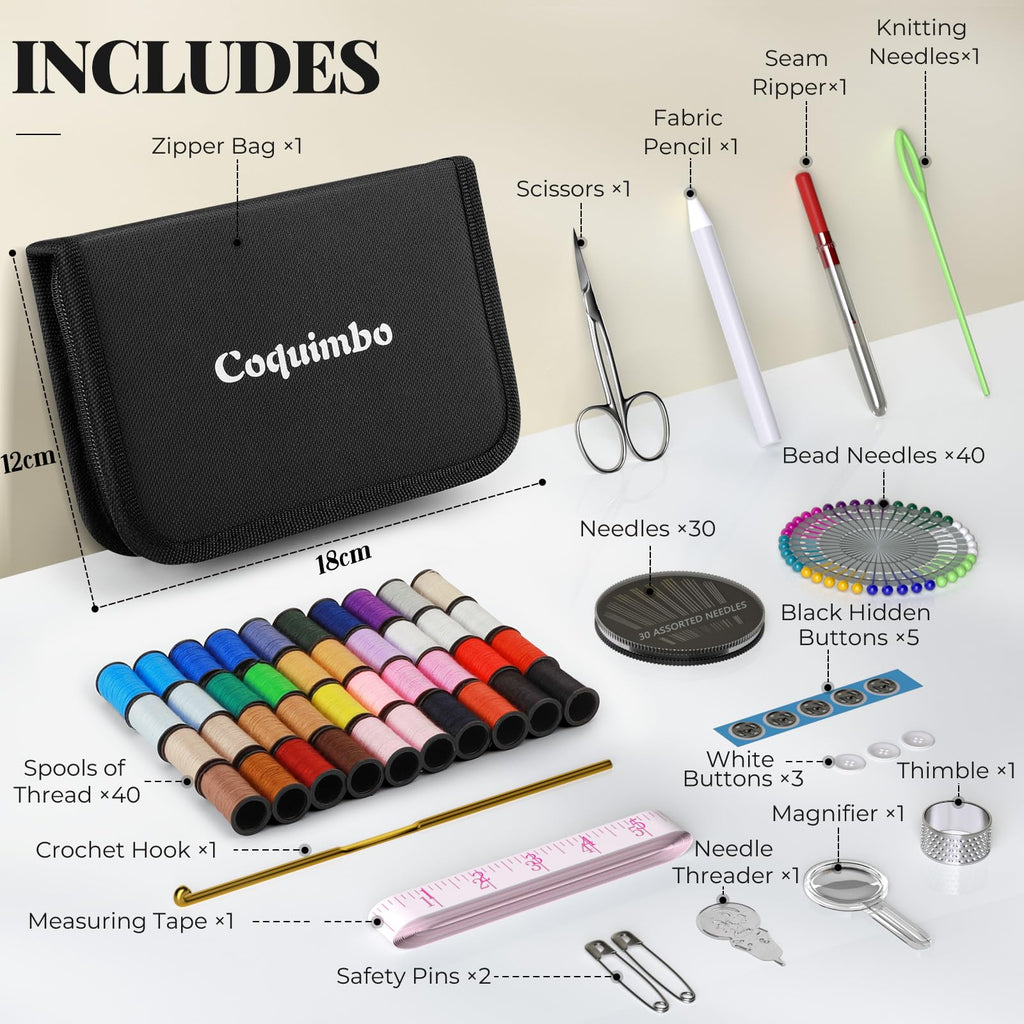 Coquimbo Sewing Kit Gifts for Adults Teen Grils Women Mom Grandma, Portable Sewing Supplies Contains Tape Measure, Scissors, Thimble, Thread, Sewing Needles (Beige, M) Jansha Store