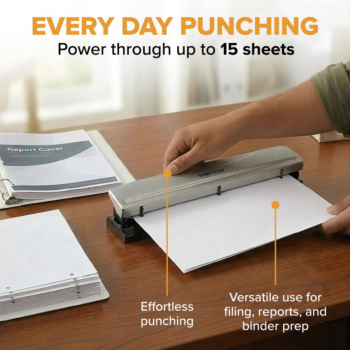 Bostitch Office 3 Hole Punch, Metal, 12 Sheet Capacity, Rubber Base, Silver Jansha Store