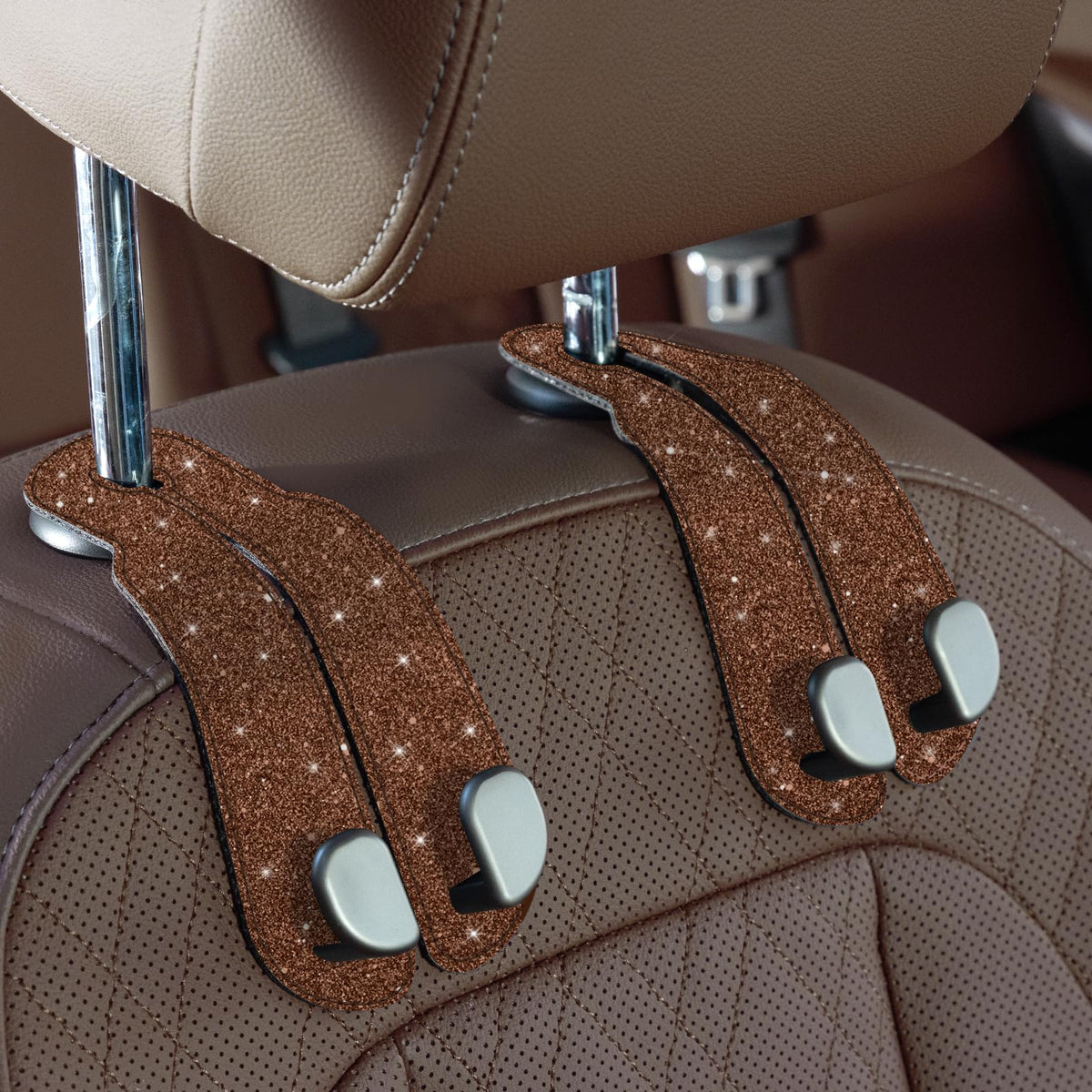 CoBak Purse Hook for Car - Universal Premium Stitched Leather and Aluminum-Magnesium Alloy Double Car Seat Back Storage Hook for Purses, Handbags, Bags (2 Pack),Black Jansha Store