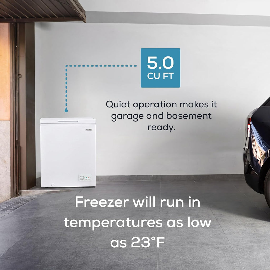 Igloo 5.0 Cu Ft Upright Deep Freezer Chest- Deep Freezer with Quick Freezing System & Adjustable Thermostat - Low Noise Freezer with Removable Basket & LED Lights for Homes, Garages & Basements- White Jansha Store