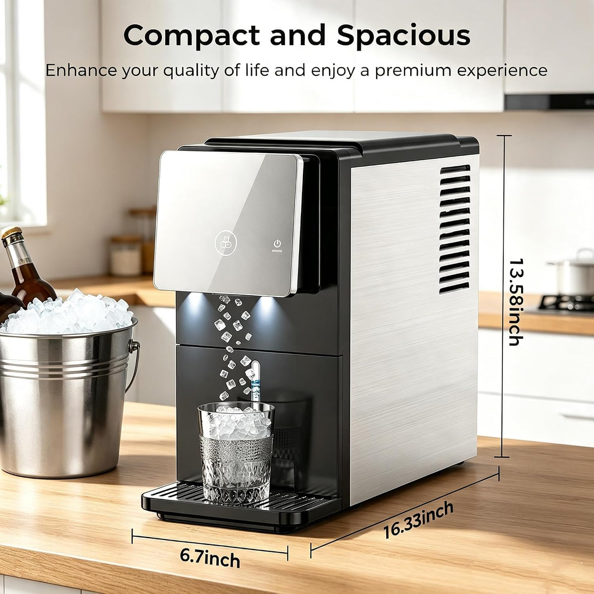 COWSAR Nugget Countertop Ice Maker, Automatic Ice Dispenser, 33 lbs/Day Chewable Pellet Ice Machine with Self-Cleaning & Measured Dispensing, Portable Ice Maker for Home, Kitchen, Office Jansha Store