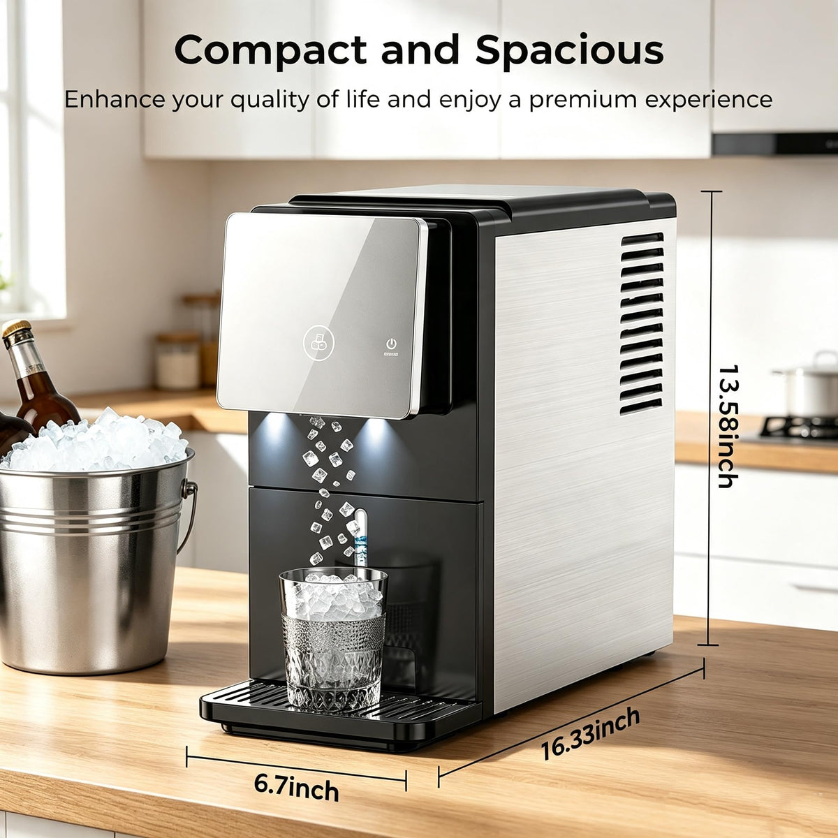COWSAR Nugget Countertop Ice Maker, 33 lbs/Day Chewable Pellet Ice Machine with Self-Cleaning, Auto Lighting & Measured Dispensing, Portable Pebble Ice Maker for Home, Kitchen, Office, Black Jansha Store