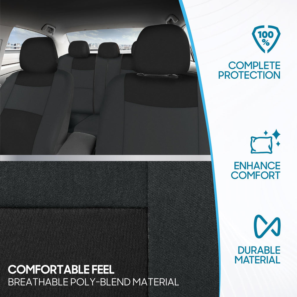 BDK PolyPro Car Seat Covers Full Set in Solid Black, Front and Rear Split Bench Seat Covers for Cars, Easy to Install Car Seats Cover Set and Accessories for Auto Trucks Van SUV - Solid Black Jansha Store