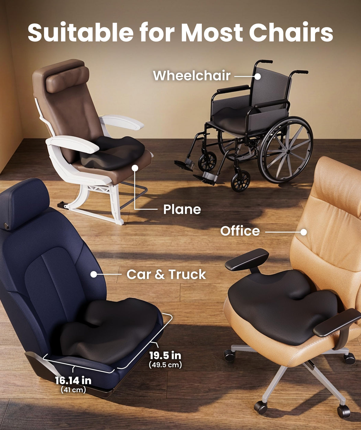Everlasting Comfort Doctor Recommended Memory Foam Seat Cushion for Office Chairs & Car - Ergonomic Office Desk Accessories - Cushions for Tailbone Pain Relief, Sciatica (Black, Large) Jansha Store