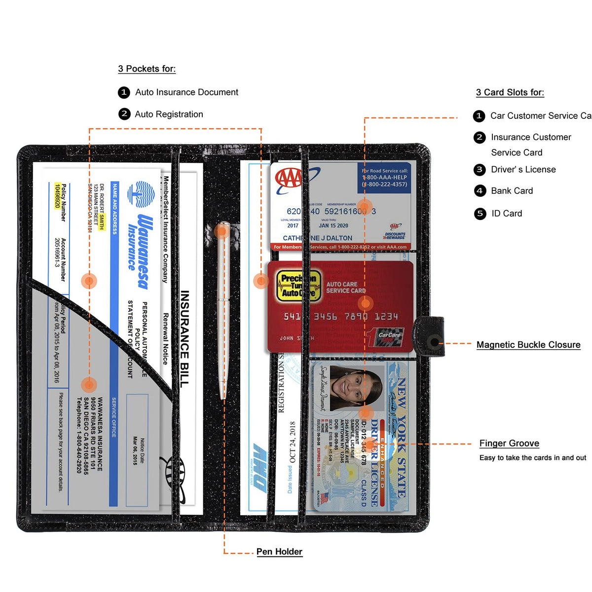 TOURSUIT Car Registration and Insurance Card Holder, Marble Black Jansha Store