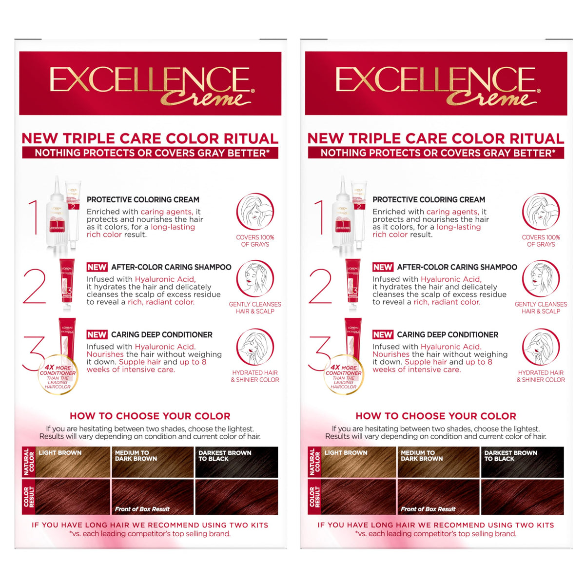 L'Oreal Paris Excellence Crème Permanent Hair Dye, Triple Care Hair Color with Hyaluronic Acid for 100% Gray Coverage, 4 Dark Brown, 1 Kit (Packaging May Vary) Jansha Store