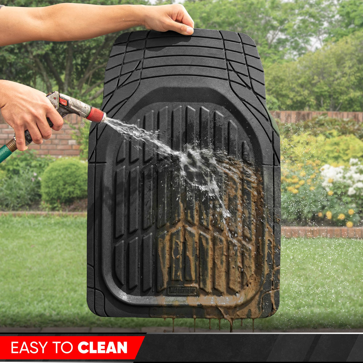 Motor Trend FlexTough Floor Mats for Cars, Black Deep Dish All-Weather Car Mats, Waterproof Trim-to Fit Automotive Floor Mats for Cars Trucks SUV, Universal Floor Liner Car Accessories Jansha Store