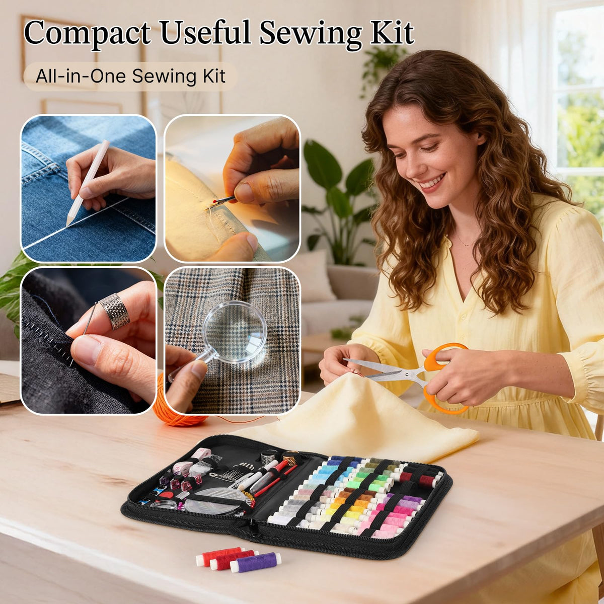 Coquimbo Sewing Kit Gifts for Adults Teen Grils Women Mom Grandma, Portable Sewing Supplies Contains Tape Measure, Scissors, Thimble, Thread, Sewing Needles (Beige, M) Jansha Store