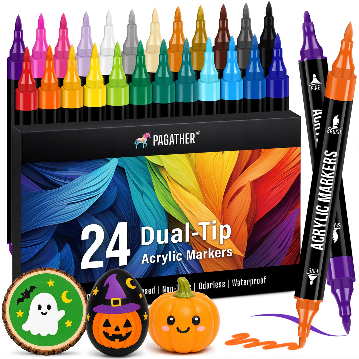 Pagather Metallic Acrylic Paint Markers, 24 Colors Dual Tip Pens Set Jansha Store
