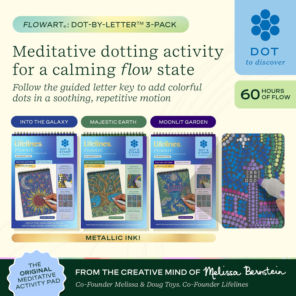 Lifelines FlowArt Activity Pads 3-Pack, Dot-by-Letter Guided Coloring Books Jansha Store