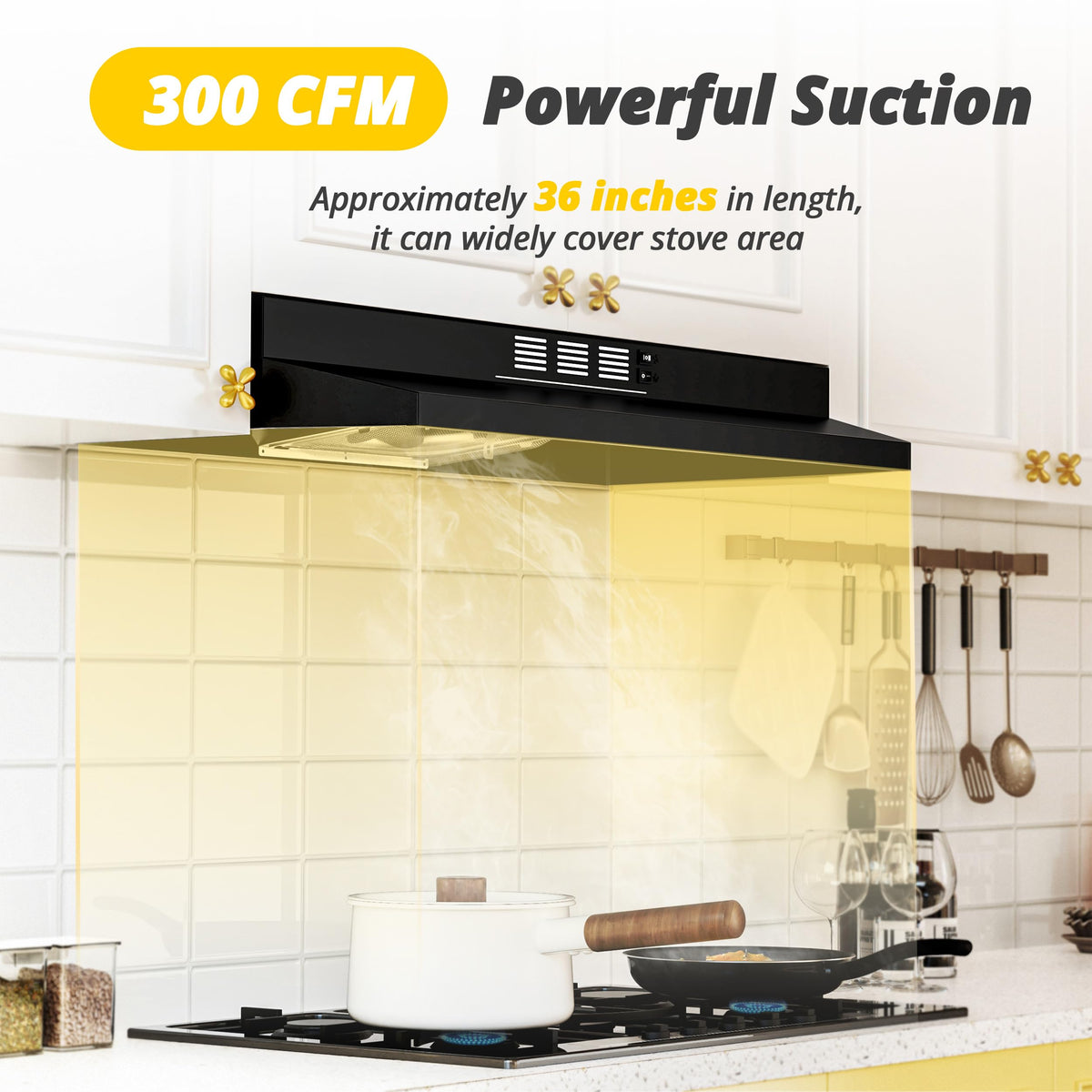 FIREGAS Range Hood 30 inch Under Cabinet, White Range Hood, Kitchen Hood Jansha Store