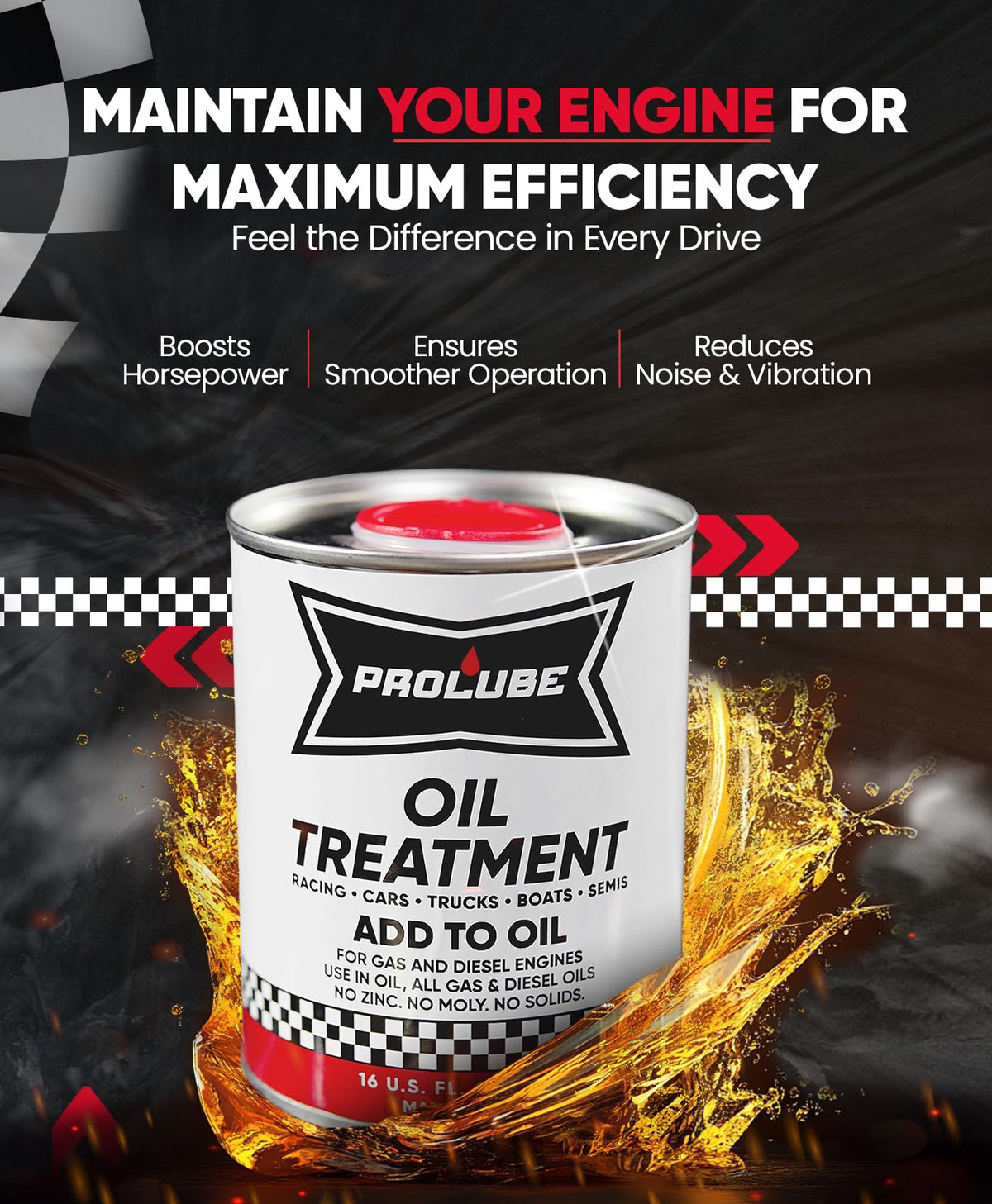 Prolube Oil Treatment - Engine Oil Additive for Gas & Diesel Engines - Reduces Wear, Noise, Vibration - Boosts Fuel Economy & Horsepower - Works on Transmissions & Differentials (1QT) Jansha Store