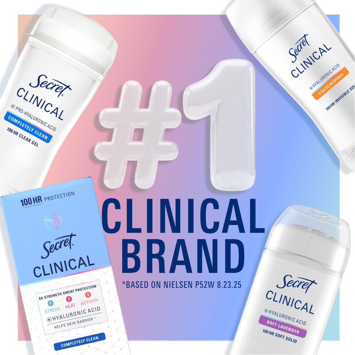 Secret Clinical Strength 100HR Sweat & Odor, Invisible Solid Antiperspirant Deodorant for Women, 3X Stress Protection with Hyaluronic Acid, PH Balanced, Clean Lavender Scent, 2.6 oz Jansha Store