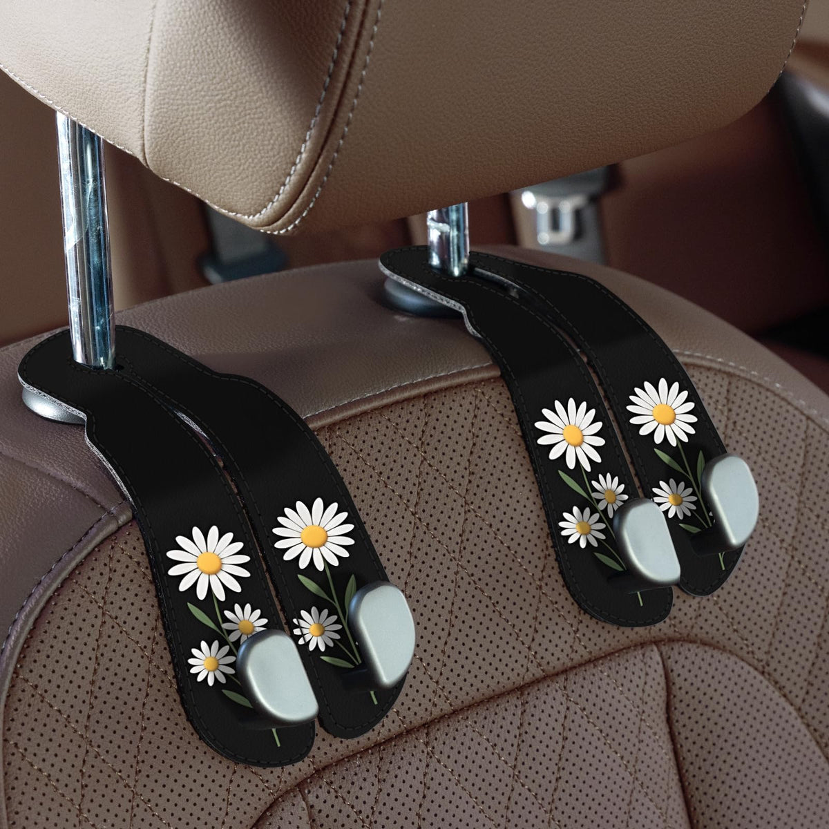 CoBak Purse Hook for Car - Universal Premium Stitched Leather and Aluminum-Magnesium Alloy Double Car Seat Back Storage Hook for Purses, Handbags, Bags (2 Pack),Black Jansha Store