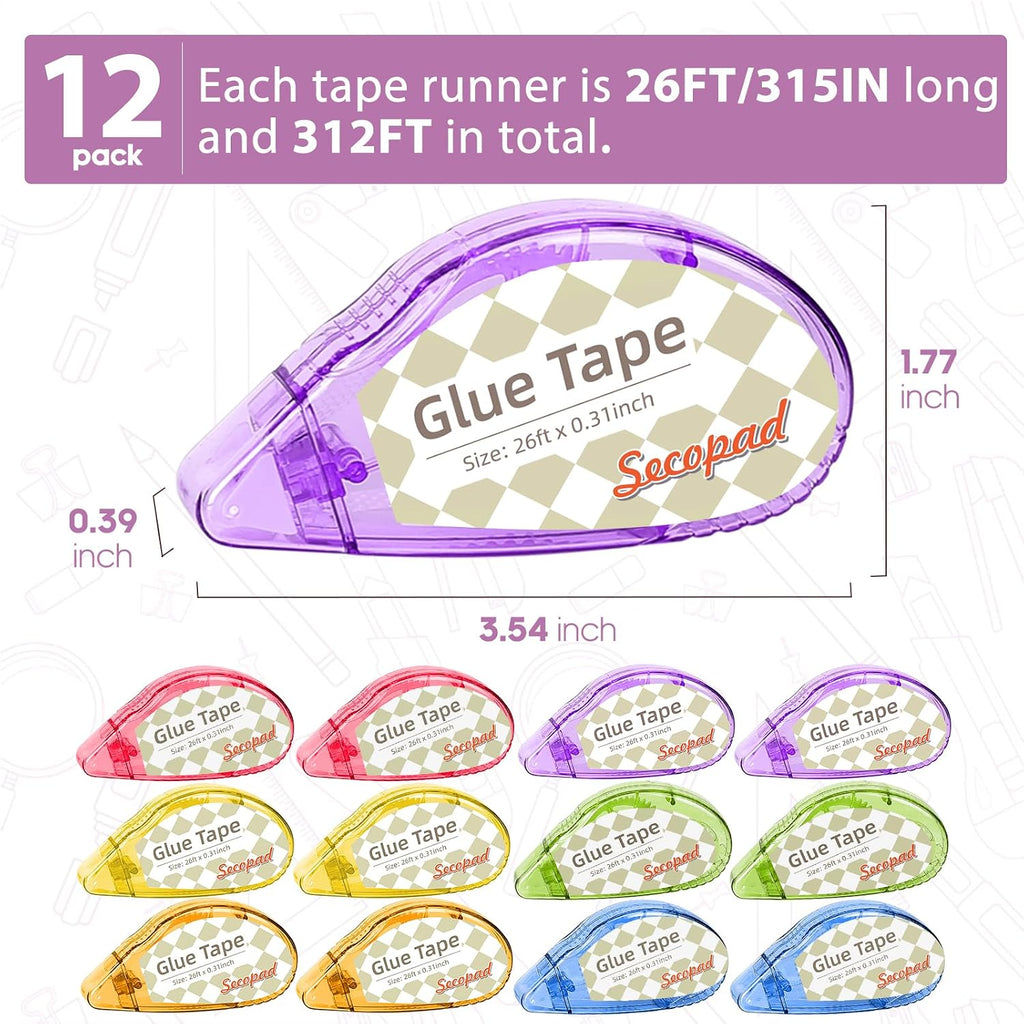 Secopad Scrapbook Tape, Glue Tape for Crafts, 12 Pack, Clear Colored Shell Jansha Store