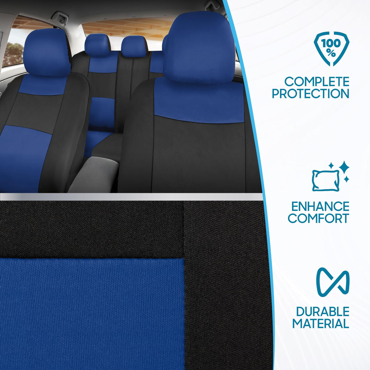 BDK PolyPro Car Seat Covers Full Set in Solid Black, Front and Rear Split Bench Seat Covers for Cars, Easy to Install Car Seats Cover Set and Accessories for Auto Trucks Van SUV - Solid Black Jansha Store