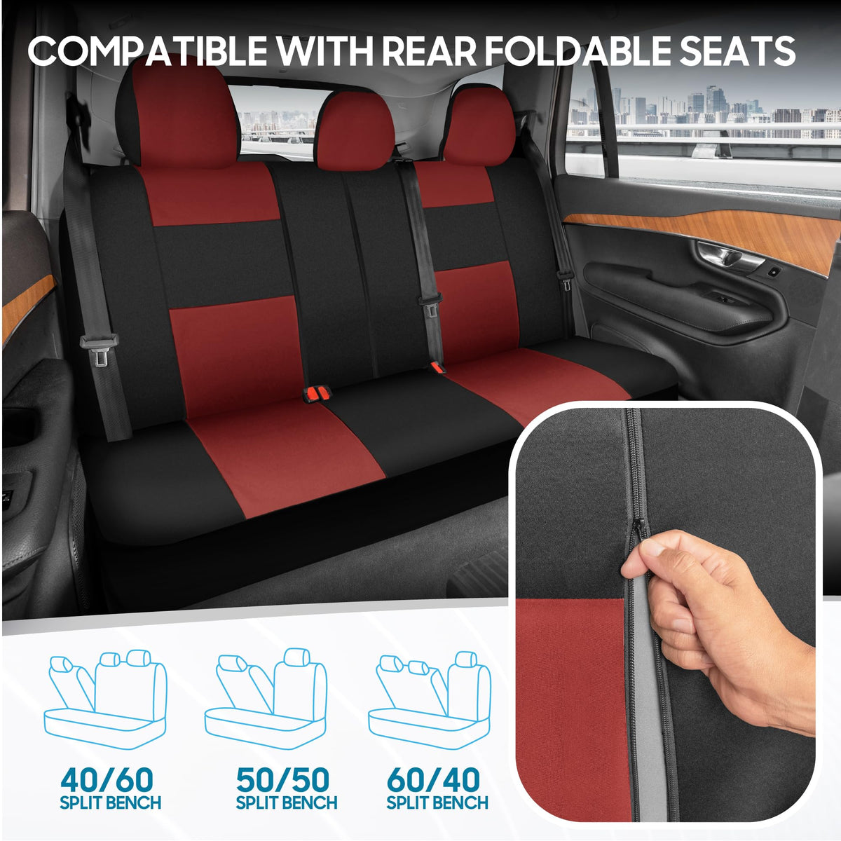 BDK PolyPro Car Seat Covers Full Set in Solid Black, Front and Rear Split Bench Seat Covers for Cars, Easy to Install Car Seats Cover Set and Accessories for Auto Trucks Van SUV - Solid Black Jansha Store