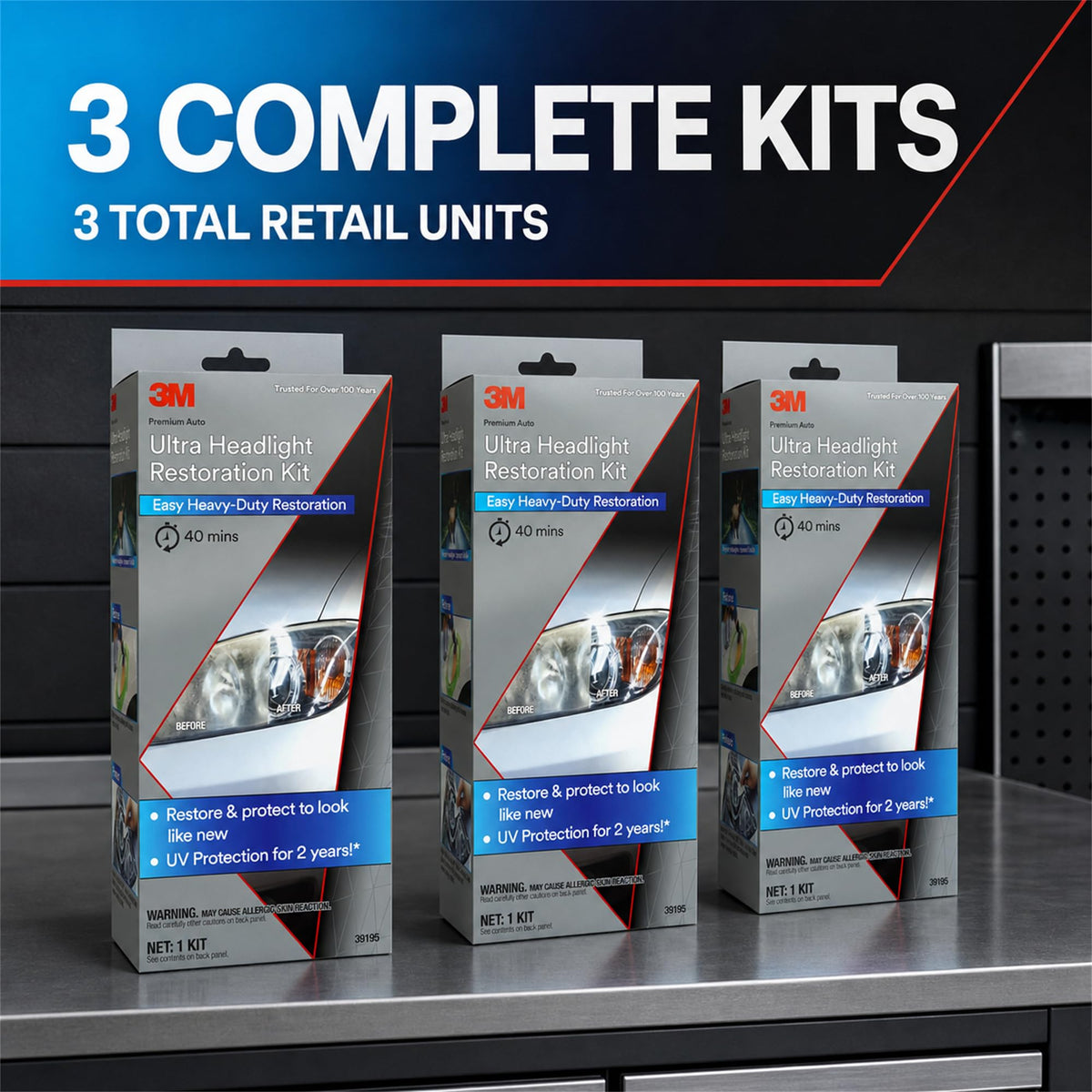 3M Ultra Headlight Restoration Kit, Contains Masking Tape, Light Sanding Discs, Wax Protectant and More, Use on Plastic Lenses Headlights, Taillights and More, Easy Heavy-Duty Restoration (39195) Jansha Store