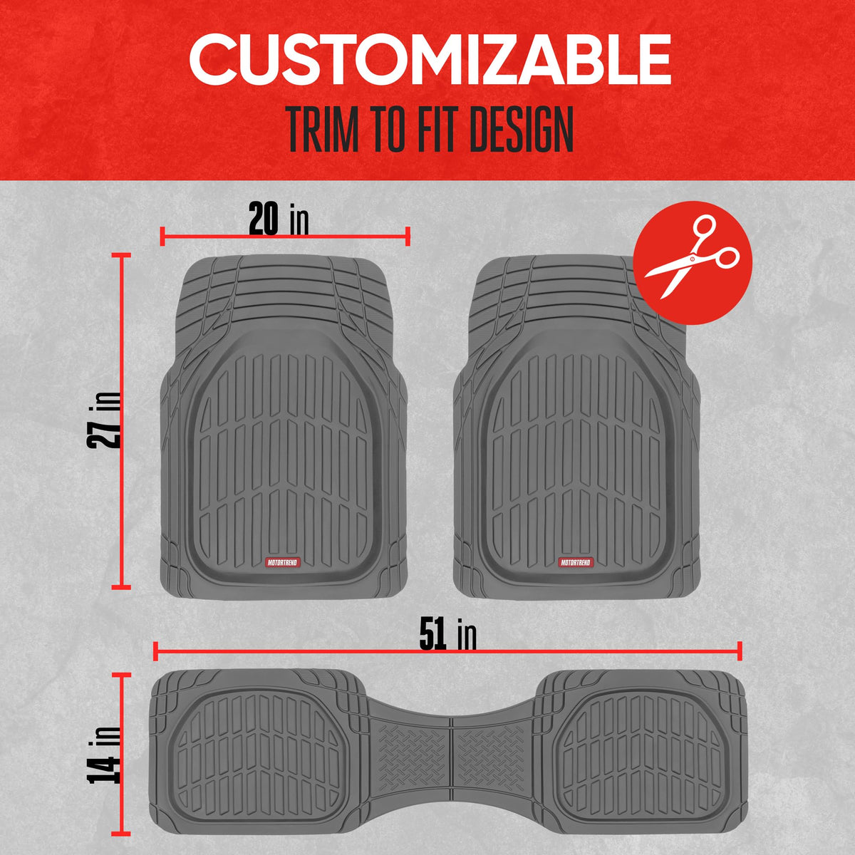 Motor Trend FlexTough Floor Mats for Cars, Black Deep Dish All-Weather Car Mats, Waterproof Trim-to Fit Automotive Floor Mats for Cars Trucks SUV, Universal Floor Liner Car Accessories Jansha Store