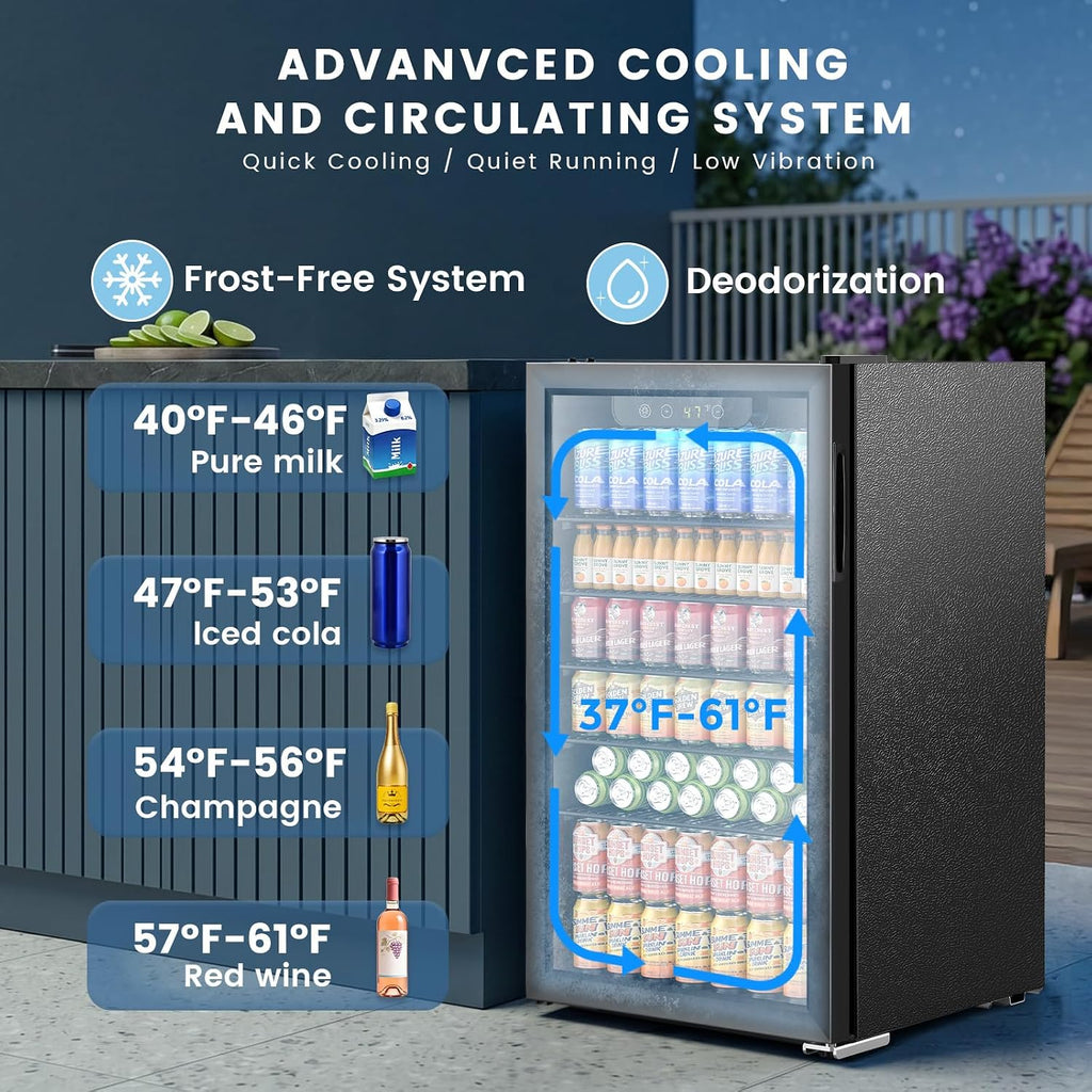 Electactic Mini Fridge 130 Can Beverage Refrigerator Cooler, 3.2 Cu.Ft Drink Fridge for Soda Wine Beer, Adjustable Temperature Control for Home Office, Black Jansha Store