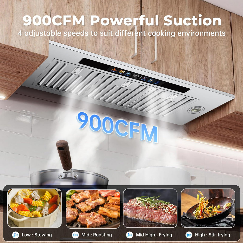 Range Hood Insert 30 inch,Stainless Steel Kitchen Vent Hood 600CFM,Built-in Kitchen Stove Hood w/Front Button Controls and Front LED Lights,Baffle Filters,Ducted/ductless Convertible Duct Jansha Store