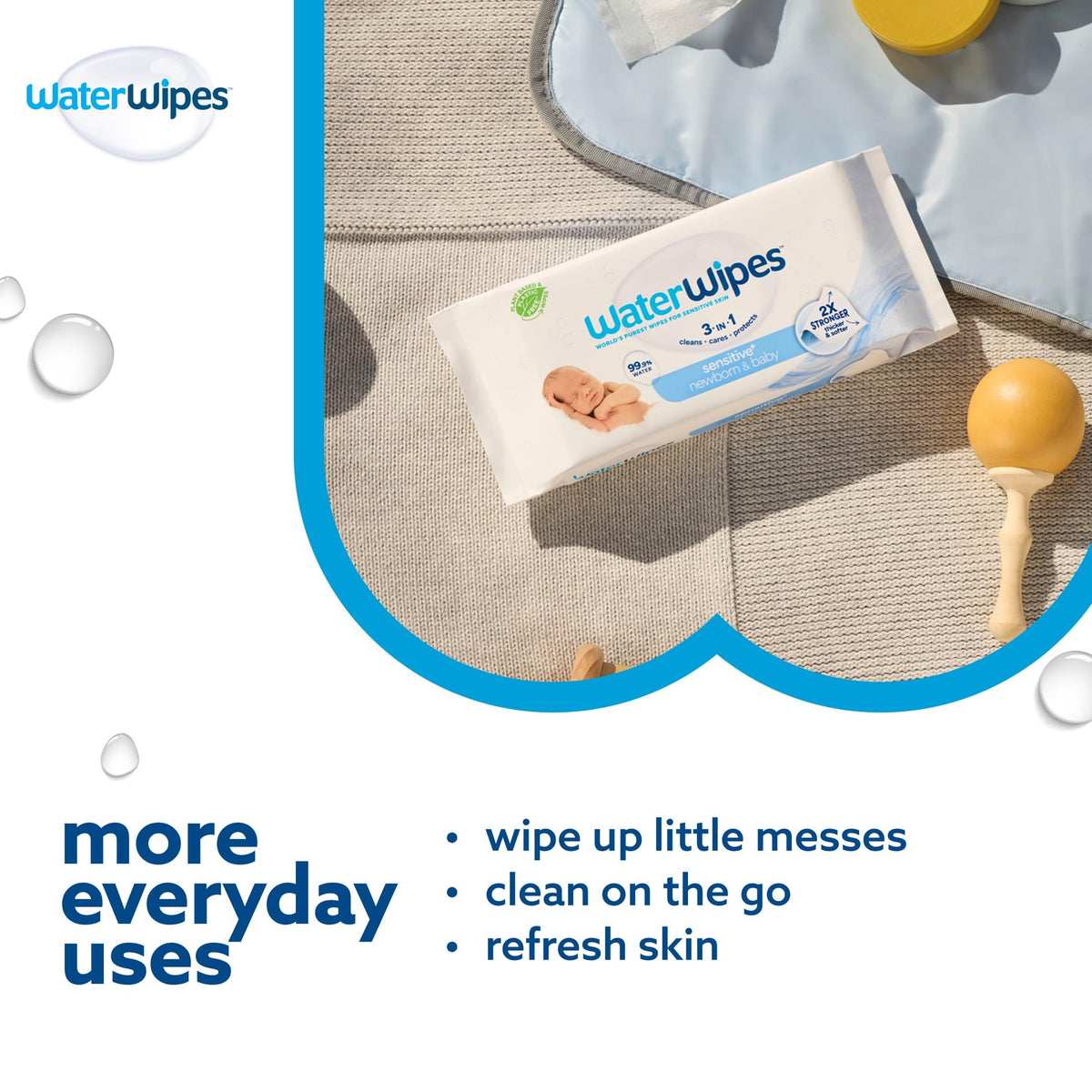 WaterWipes Sensitive+ Newborn & Baby Wipes, 3-In-1 Cleans, Cares, Protects, 99.9% Water, Unscented & Hypoallergenic, 720 Count (12 Packs) Jansha Store