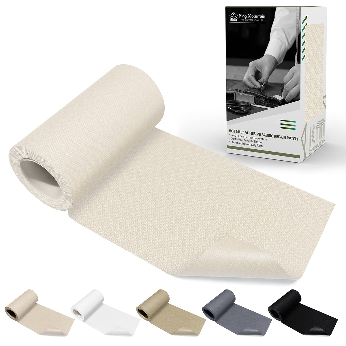 KING MOUNTAIN 100% Cotton Fabric Iron-on Repair Patch, Inside&Outside Clothes Repair Patch, 3"x60" with Backing Glue Repair Decorative Patch kit (Off-White) Jansha Store