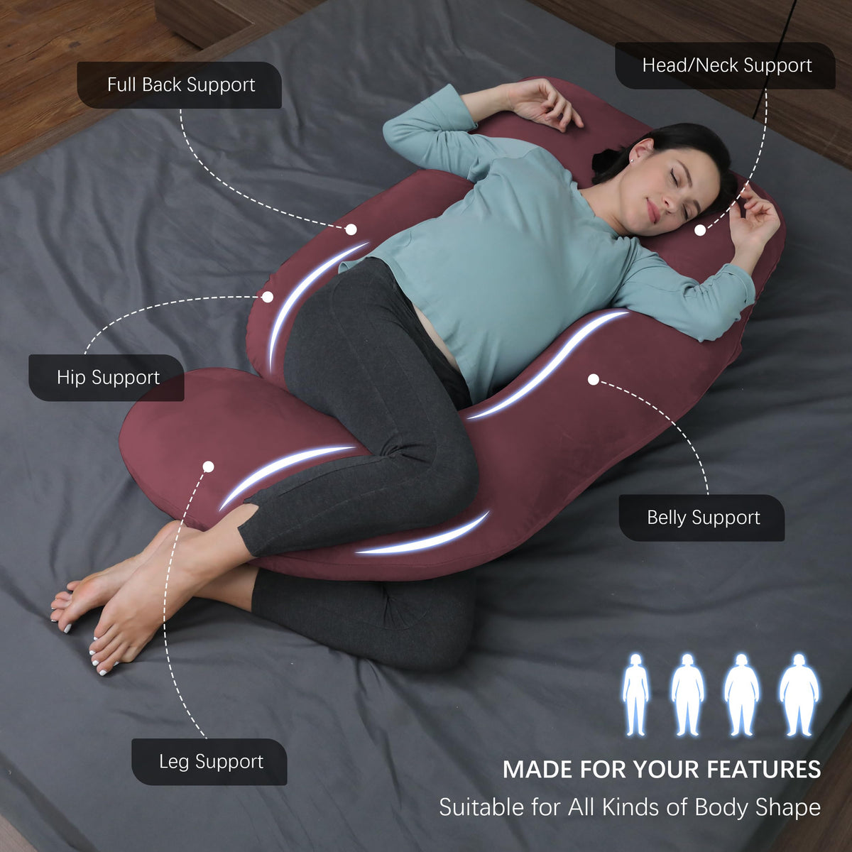 MOON PARK Pregnancy Pillows for Sleeping - U Shaped Full Body Maternity Pillow with Removable Cover - Support for Back, Legs, Belly, HIPS - 65 Inch - Purple Jansha Store
