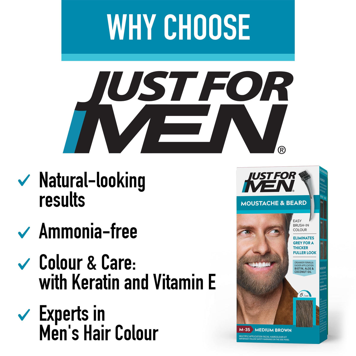 JUST FOR MEN Mustache & Beard Dye, Keratin, Light Brown M-25 (1 Pack) Jansha Store