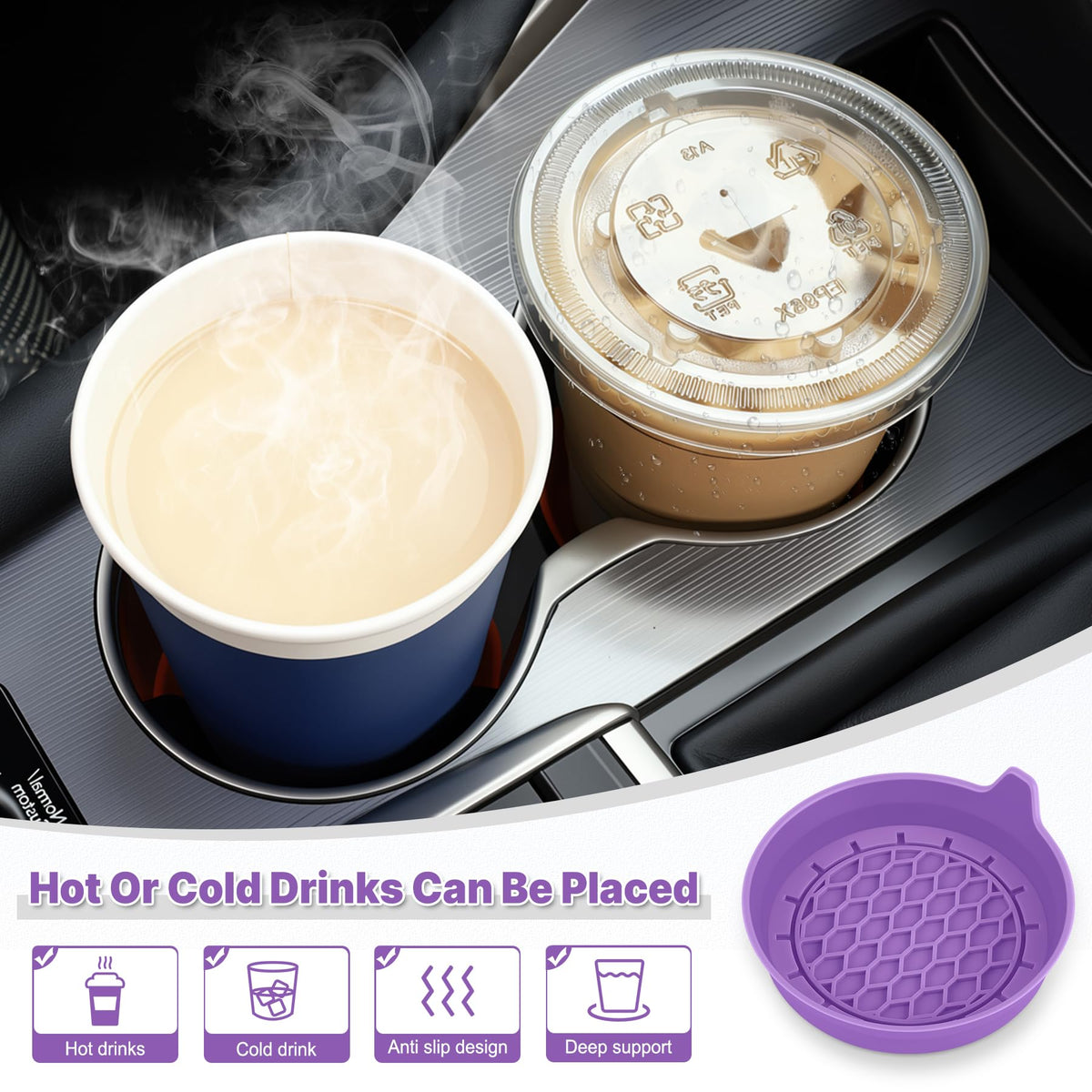 SINGARO Car Cup Holder Coaster, Silicone Cup Holder Insert, Universal Non-Slip Cup Holders, Car Accessories Interior for Women and Man Interior Sets 4 Pack Black Jansha Store