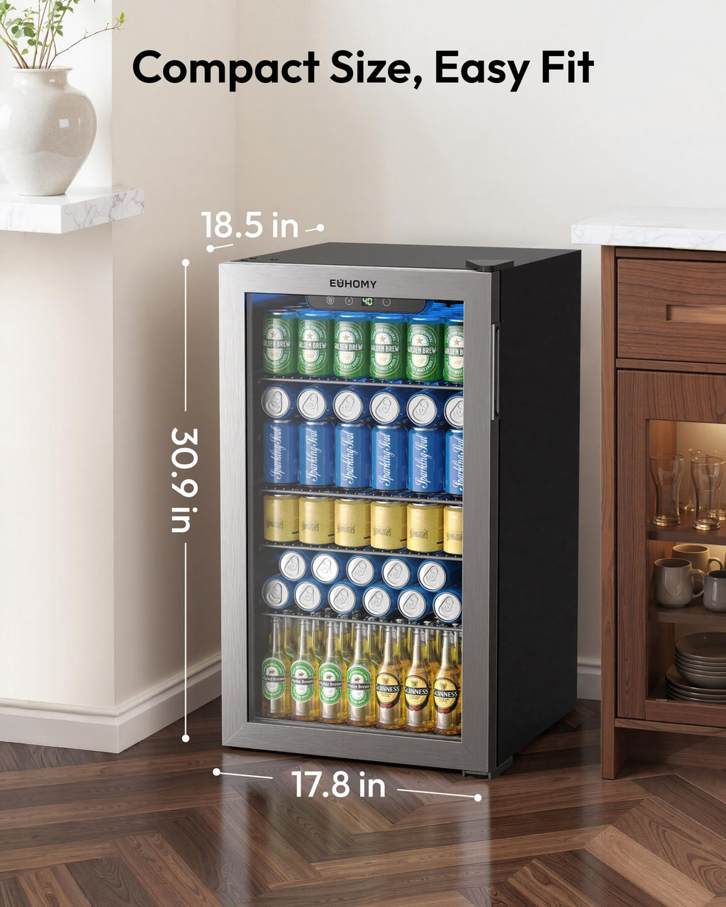 EUHOMY 145 Can Mini Fridge, 4.5 Cu.ft Beverage Refrigerator with Glass Door Jansha Store