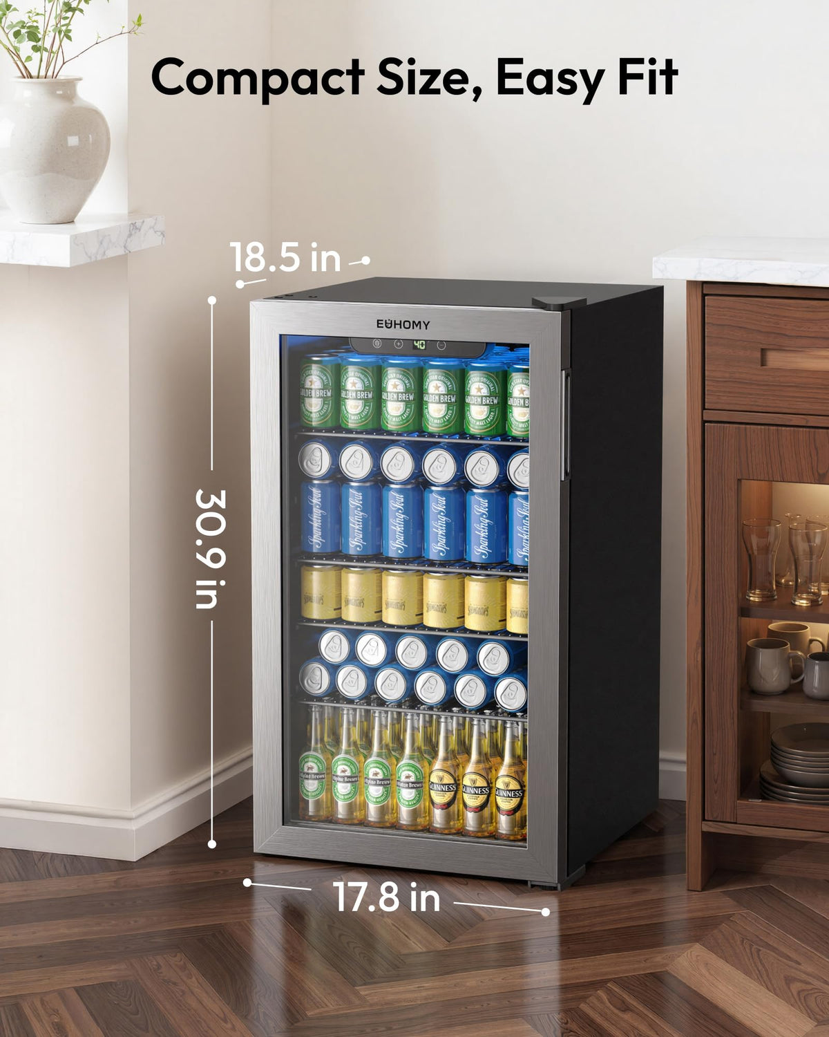 EUHOMY 145 Can Mini Fridge, 4.5 Cu.ft Beverage Refrigerator with Glass Door Jansha Store
