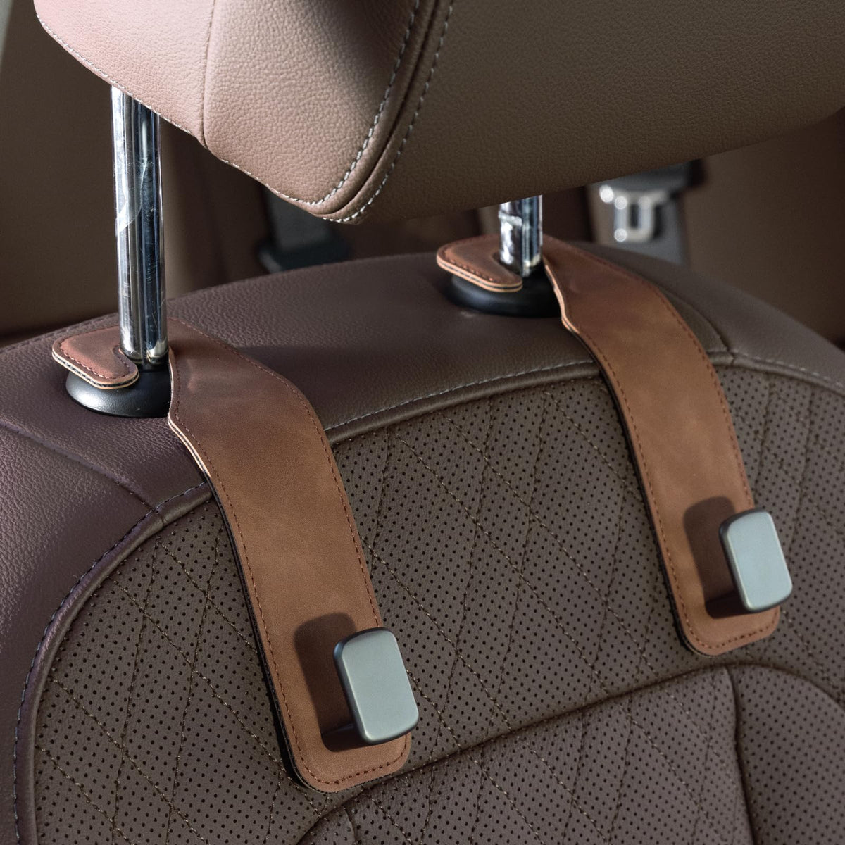CoBak Purse Hook for Car - Universal Premium Stitched Leather and Aluminum-Magnesium Alloy Double Car Seat Back Storage Hook for Purses, Handbags, Bags (2 Pack),Black Jansha Store