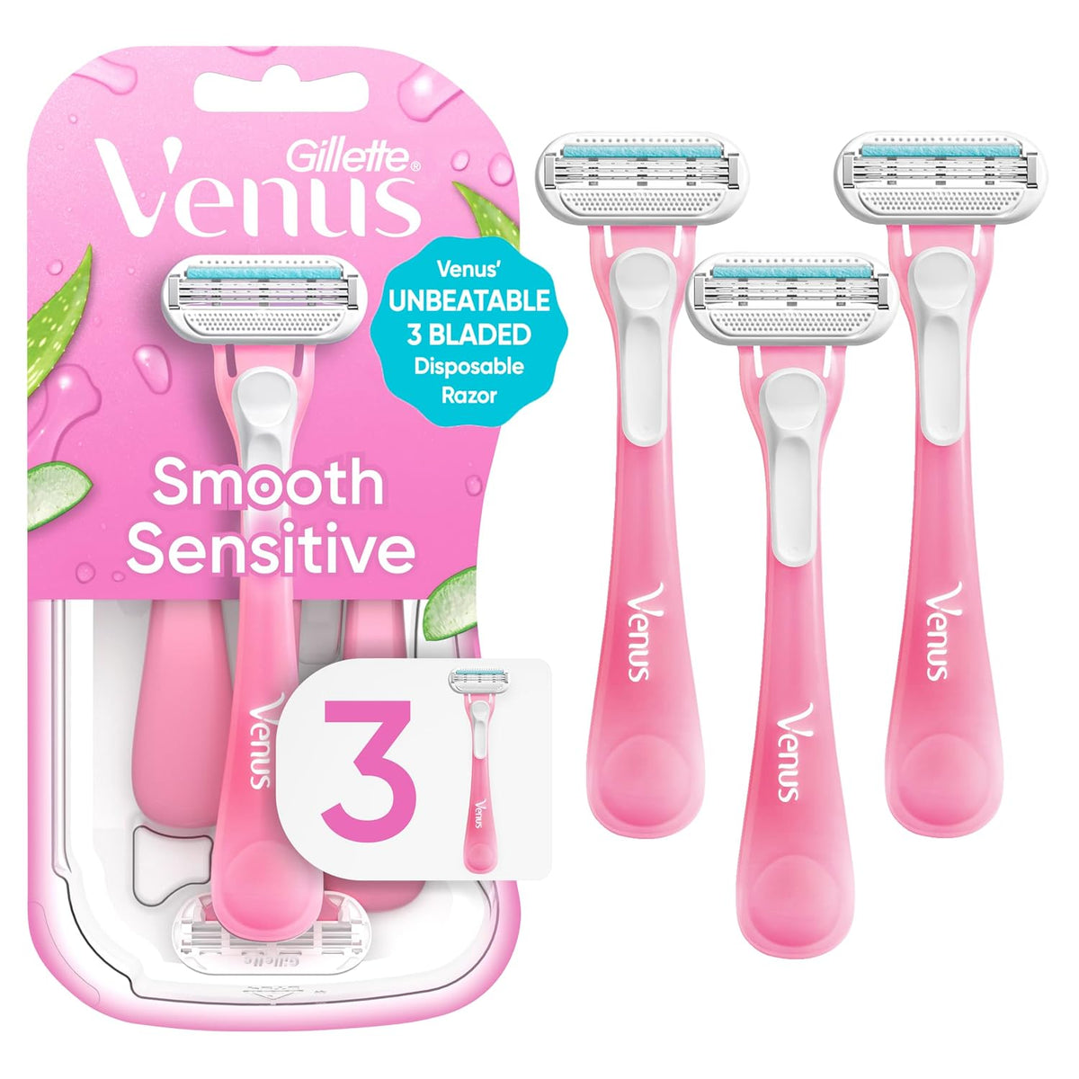 Gillette Venus Sensitive Women's Disposable Razors - Single Package of 3 Razors Jansha Store