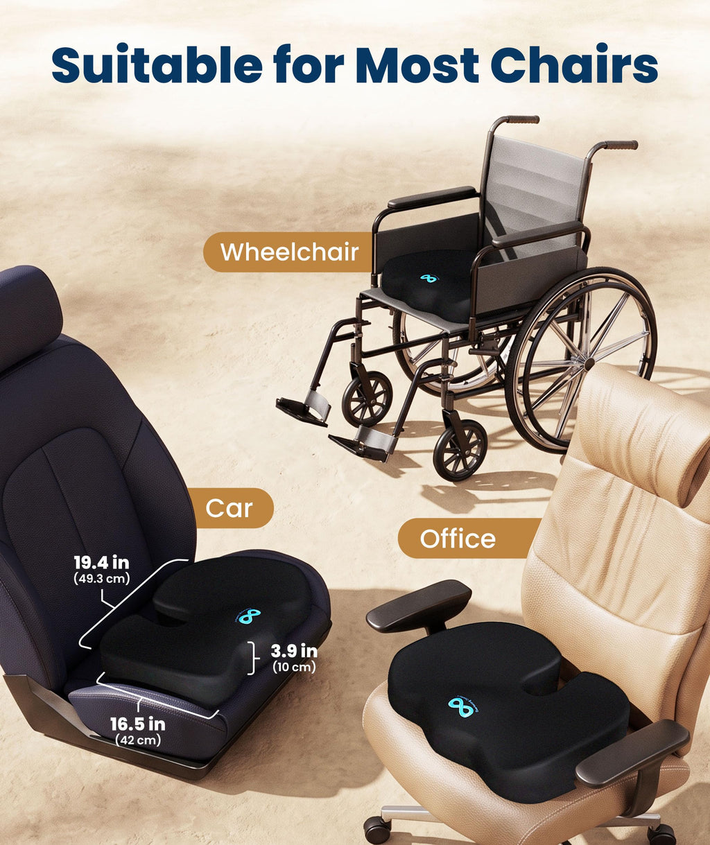 Everlasting Comfort Doctor Recommended Memory Foam Seat Cushion for Office Chairs & Car - Ergonomic Office Desk Accessories - Cushions for Tailbone Pain Relief, Sciatica (Black, Large) Jansha Store