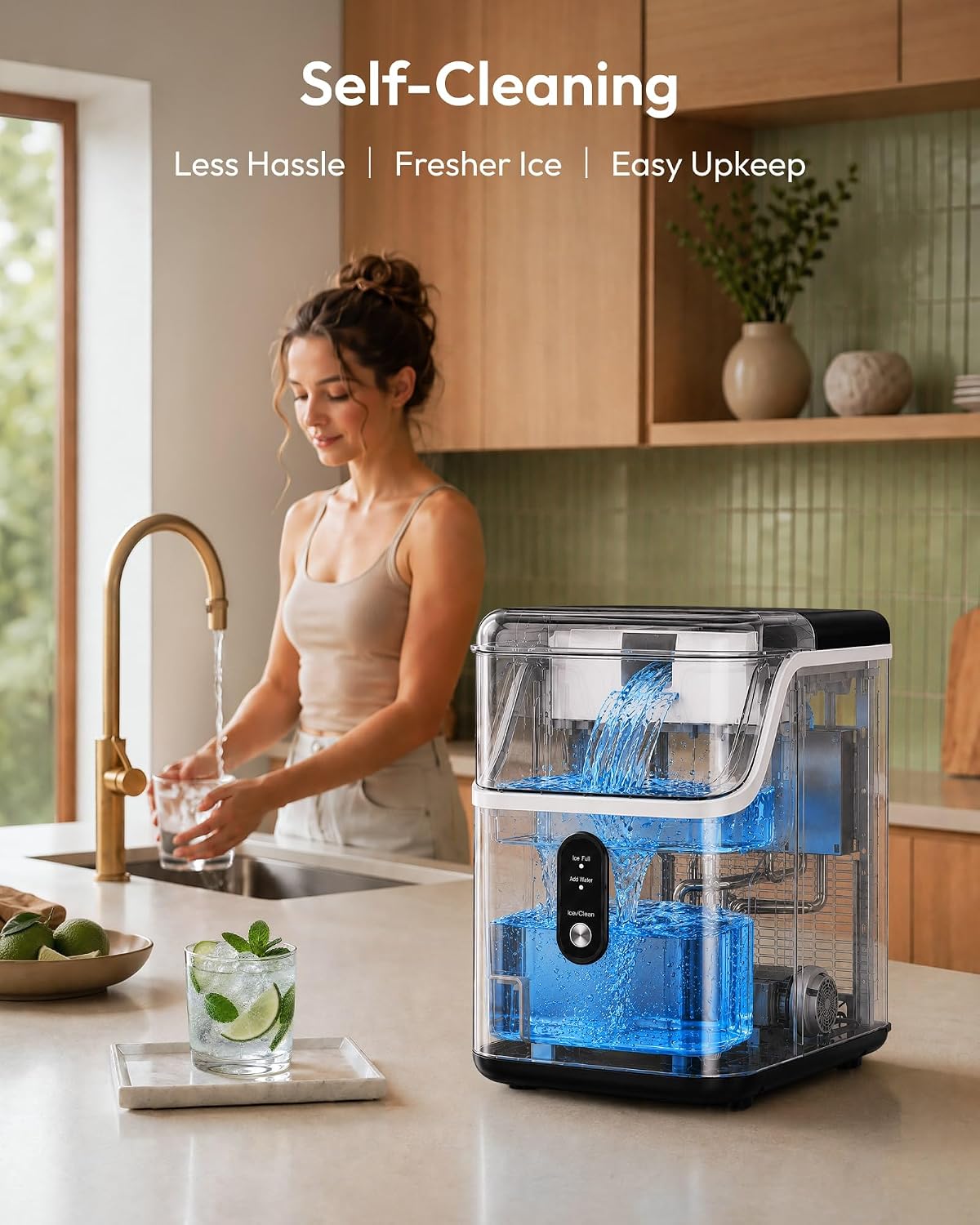 EUHOMY Nugget Ice Maker Countertop, Ready in 7 Mins, 35Lbs/24H Pebble Ice Maker Machine, Self-Cleaning Countertop Sonic Ice Makers with Ice Scoop&Basket, Pellet Ice Maker for Home, Stainless Steel Jansha Store