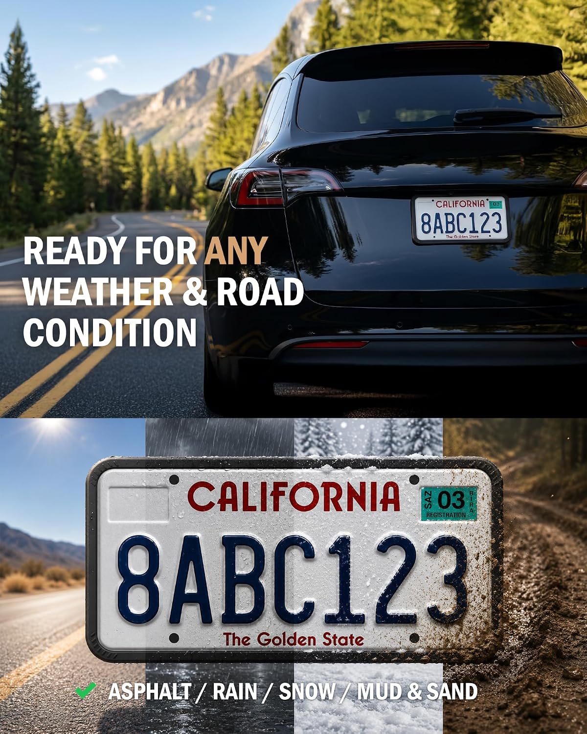 Aujen Silicone License Plate Frames Black, 2 Pack Car License Plate Frame, Universal US Black License Plate Holders Brackets Rust-Proof, Weather & Rattle-Proof, Car Accessories Jansha Store