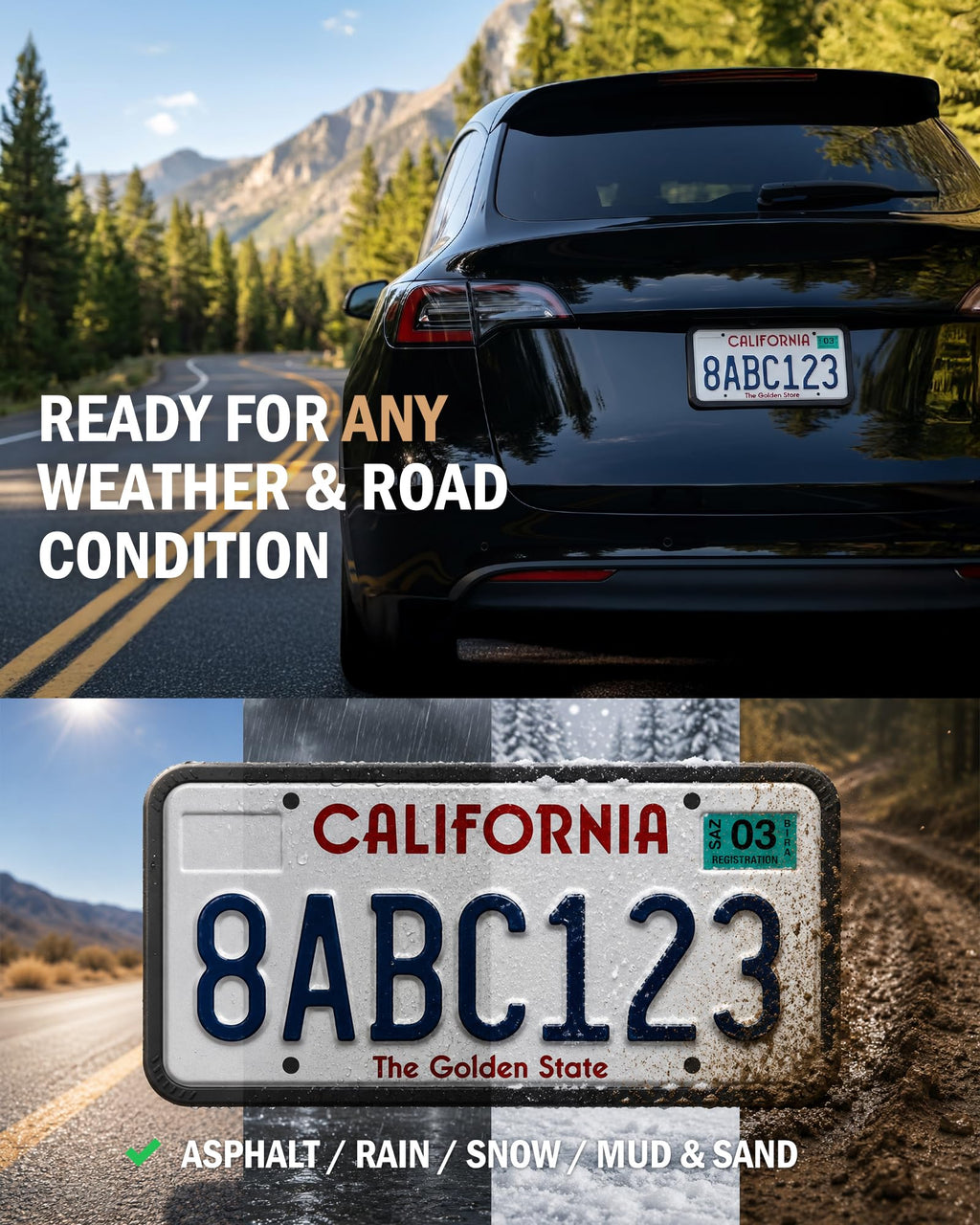 Aujen Silicone License Plate Frames Black, 2 Pack Car License Plate Frame, Universal US Black License Plate Holders Brackets Rust-Proof, Weather & Rattle-Proof, Car Accessories Jansha Store