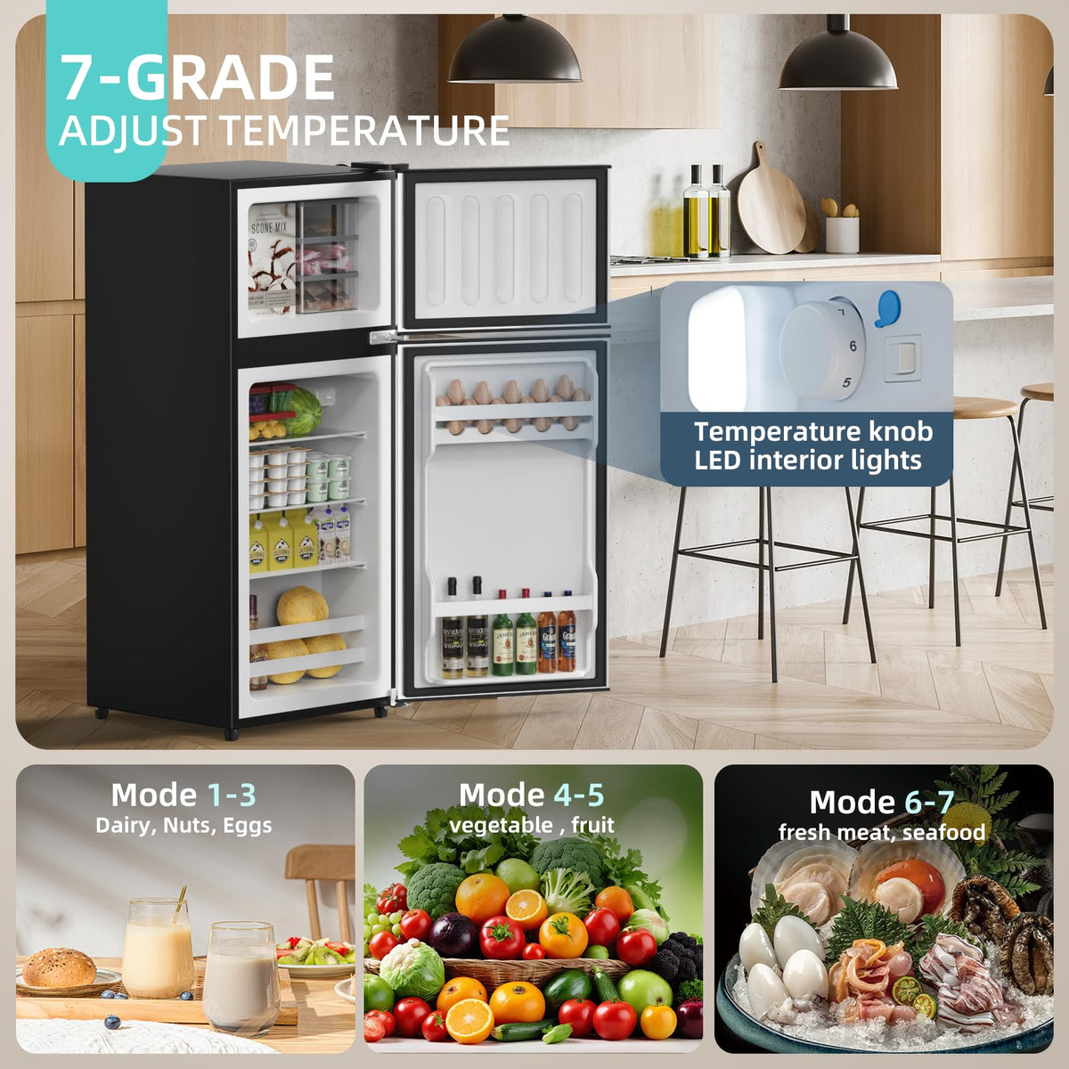 Cucina Magica Mini Fridge with Freezer, 3.8 Cu.Ft Small Fridge, Dorm Fridge Jansha Store