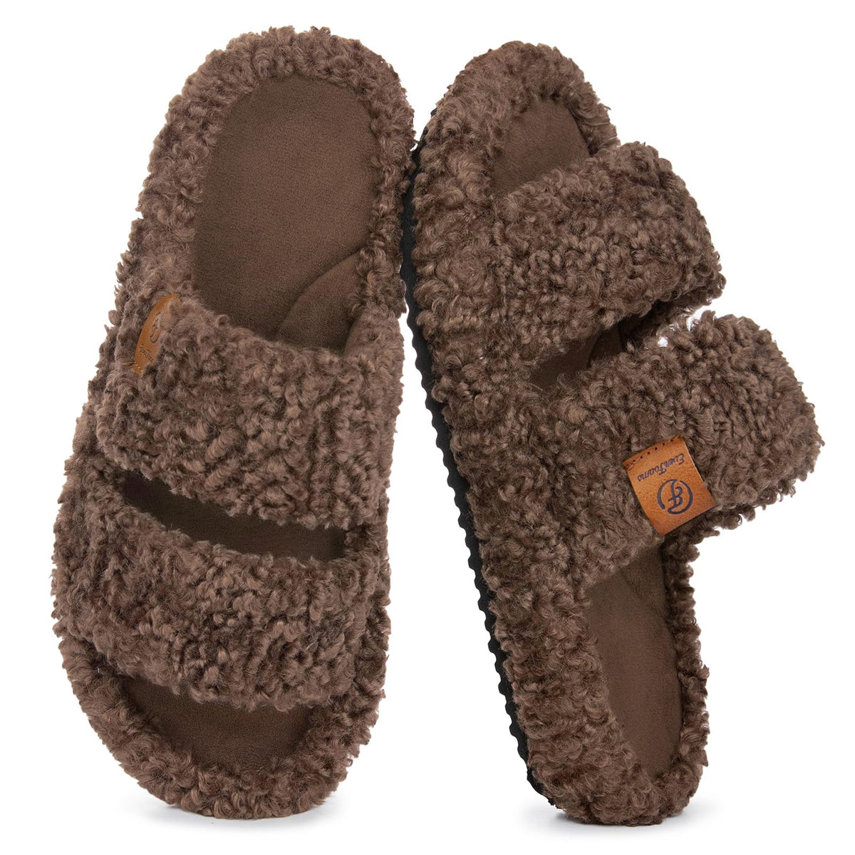 EverFoams Womens Fuzzy Open-toe Slippers Memory Foam Indoor House Shoes Jansha Store