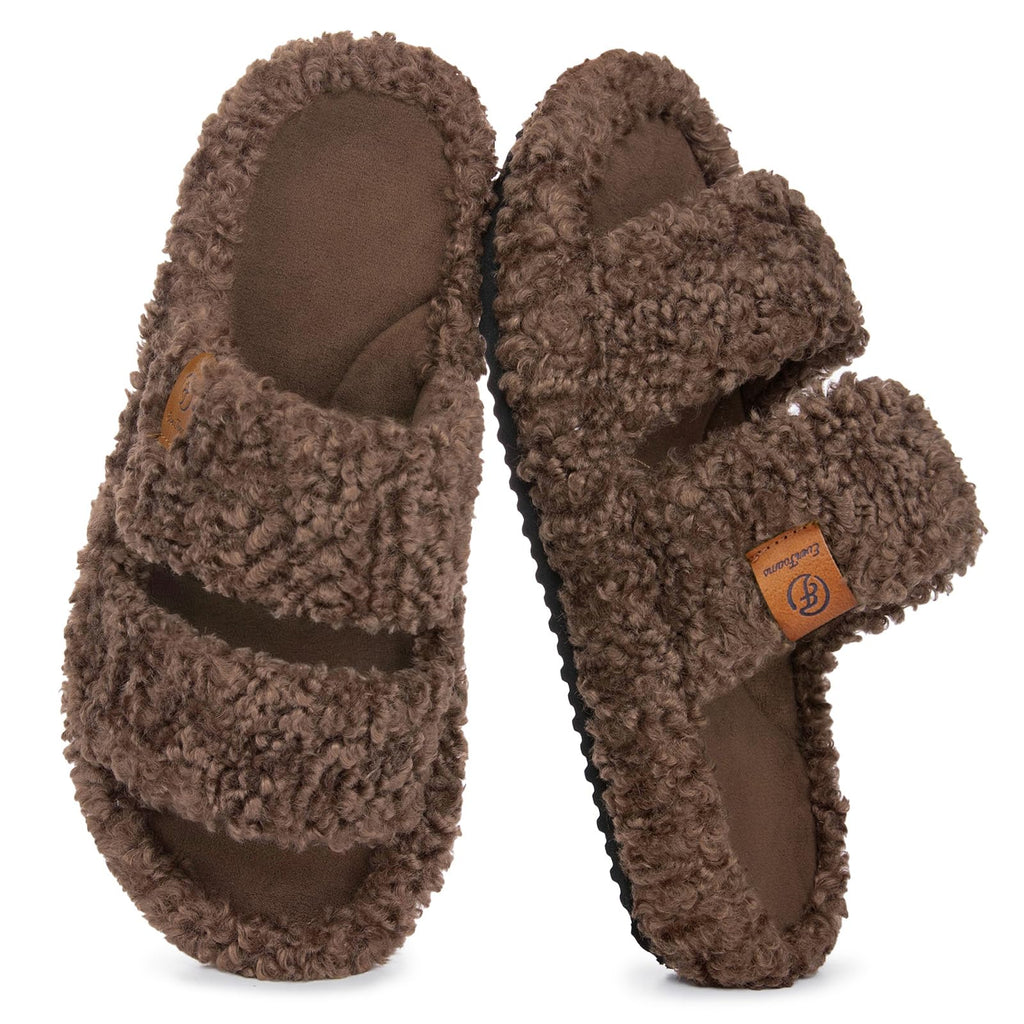 EverFoams Womens Fuzzy Open-toe Slippers Memory Foam Indoor House Shoes Jansha Store