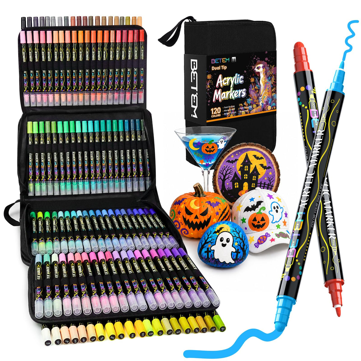 Betem 12 Colors Dual Tip Acrylic Paint Markers, Fabric Decorating Kits Jansha Store