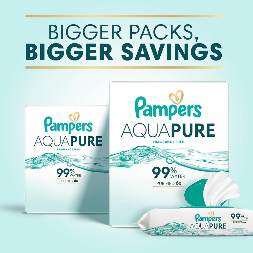 Pampers Aqua Pure Baby Wipes, Unscented, Fragrance Free, 99% Water, Water Based, Multi-Use, 672 Wipes Total (12X Flip-Top Packs) Jansha Store