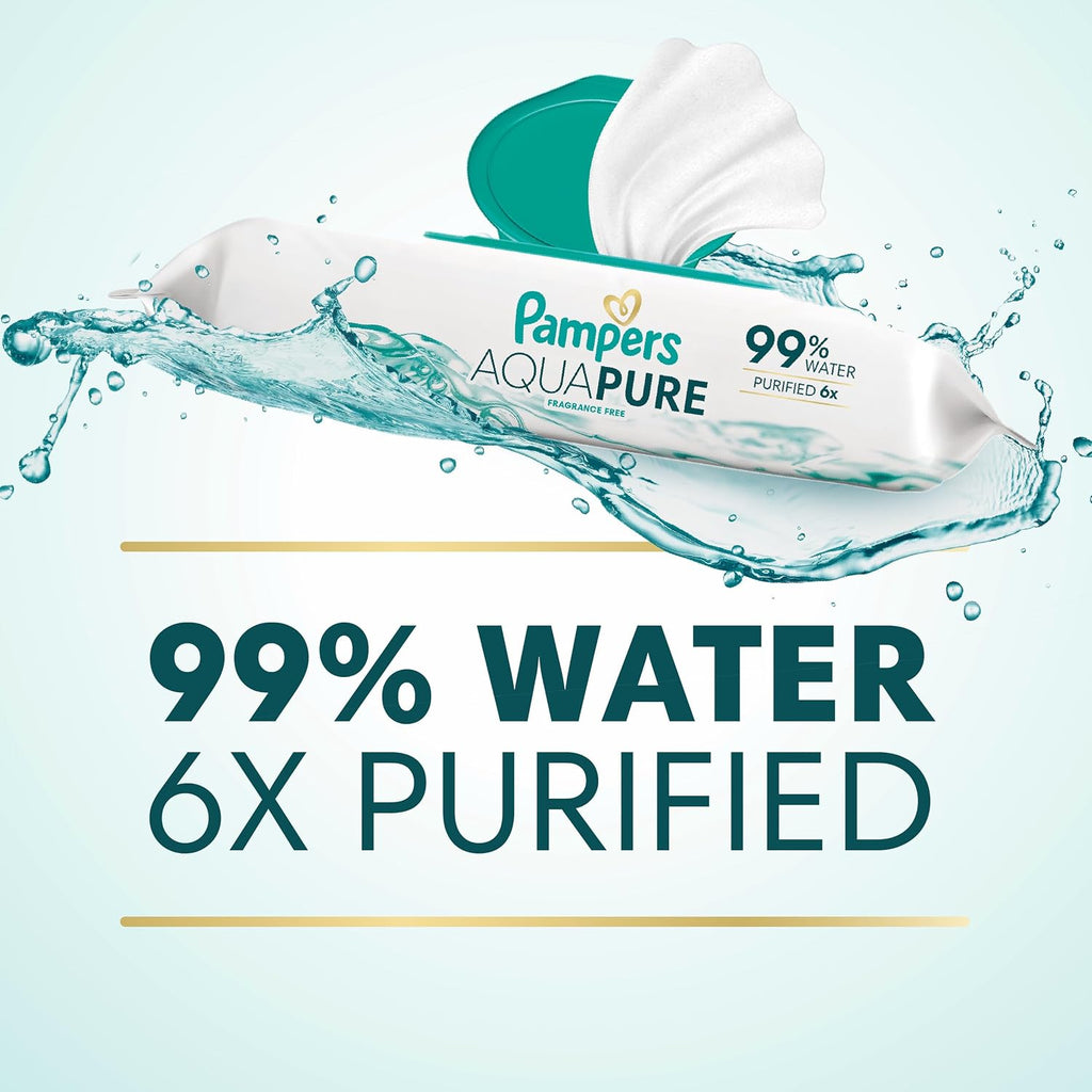 Pampers Aqua Pure Baby Wipes, Unscented, Fragrance Free, 99% Water, Water Based, Multi-Use, 672 Wipes Total (12X Flip-Top Packs) Jansha Store
