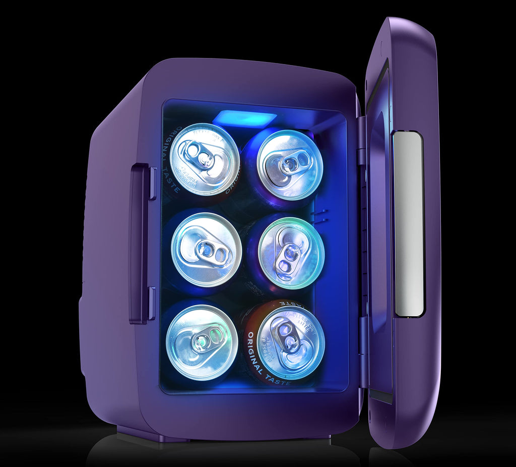 Frigidaire Gaming Light Up Mini Beverage Refrigerator, 6 can, 4 liters, Cooler with large see through door and LED lights Perfect for Gaming Experience, Home, Office, or Cars.12V Charger (Blue) Jansha Store
