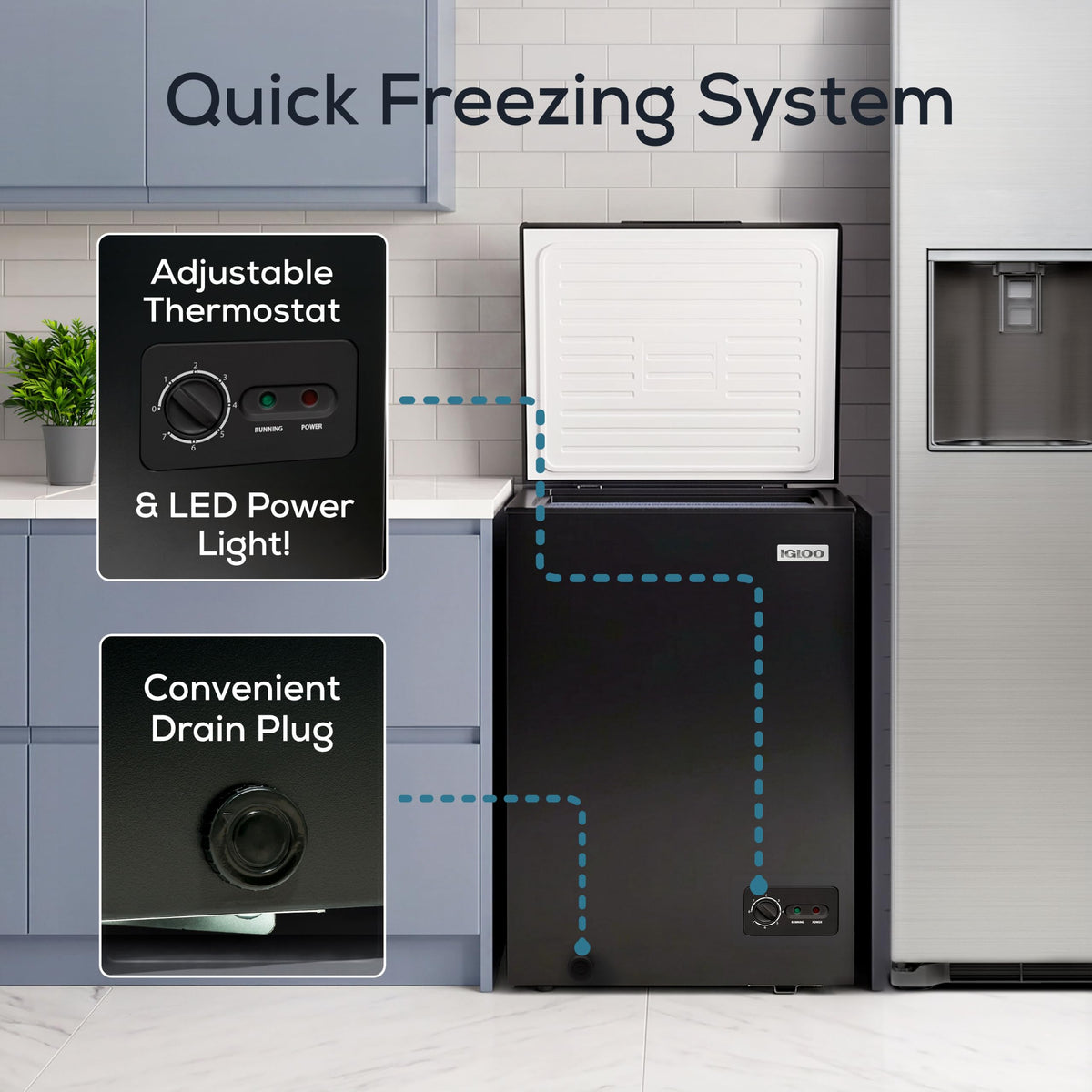 Igloo 5.0 Cu Ft Upright Deep Freezer Chest- Deep Freezer with Quick Freezing System & Adjustable Thermostat - Low Noise Freezer with Removable Basket & LED Lights for Homes, Garages & Basements- White Jansha Store