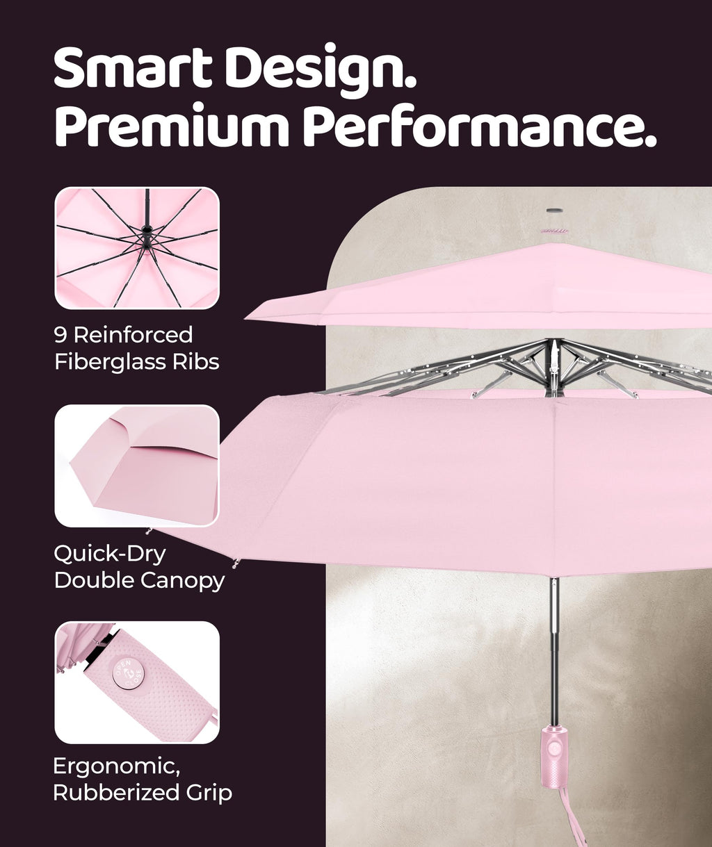 Windproof Travel Umbrella - Compact & Withstands Winds up to 100MPH, Strongest Premium Auto Folding Umbrella for Rain and Sun - Durable, Light & Portable for Women & Men, Fits Backpack & Cars Jansha Store