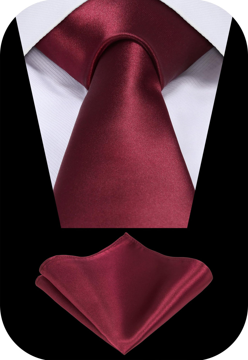 TIE G Solid Satin Woven dyed Color Formal Black Necktie and Pocket Square Sets in Gift Box Jansha Store
