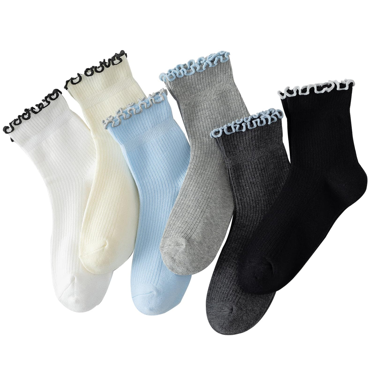 Hstyle 6 Pairs of Ruffle Socks Women, Cute Ruffle Ankle Socks Jansha Store